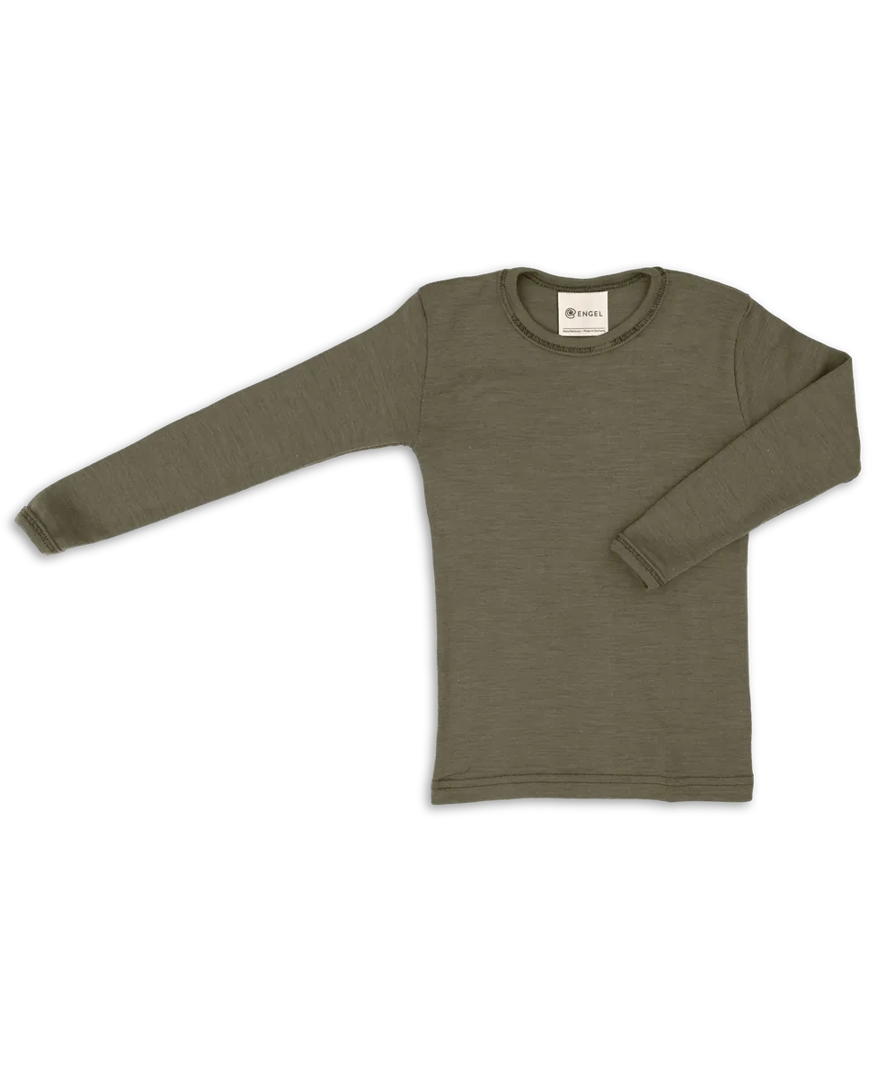 Engel Langarmshirt Merinowolle-Seide | Olive