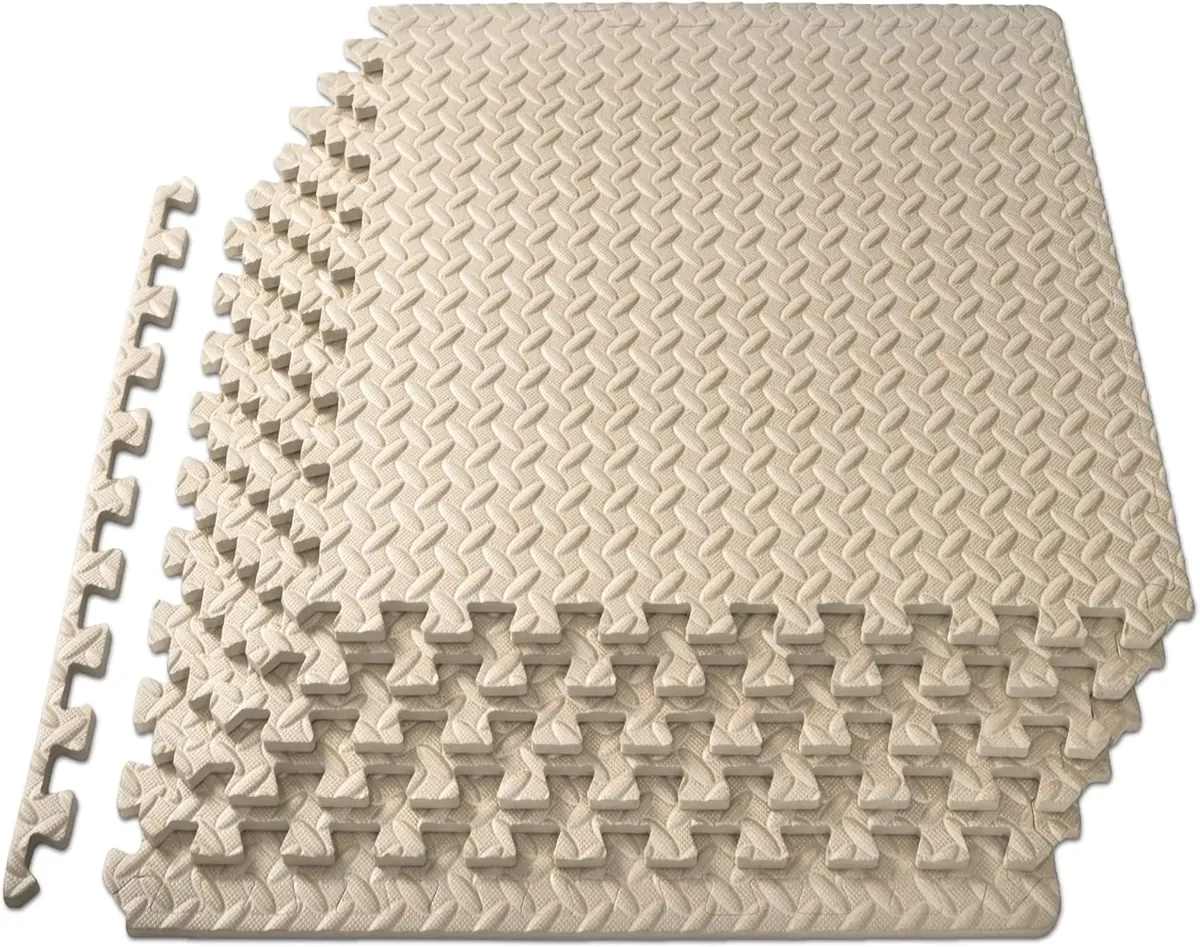 Interlocking Foam Fitnessmatte, Beige - 1/2 Inch - 24 Sq Ft - 6 Tiles
