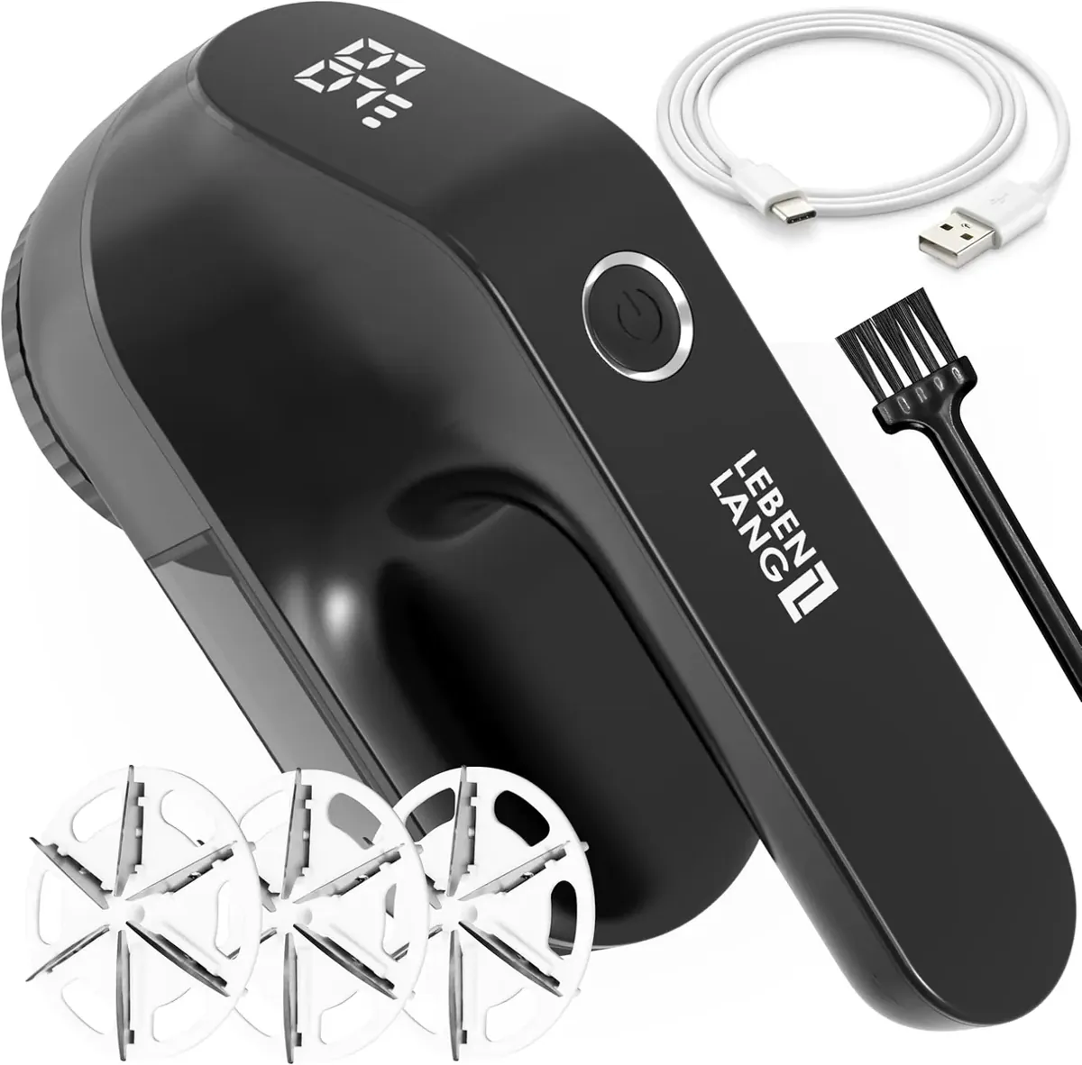 Elektrischer Fusselrasierer mit LED-Anzeige, Schwarz - 2000mah
