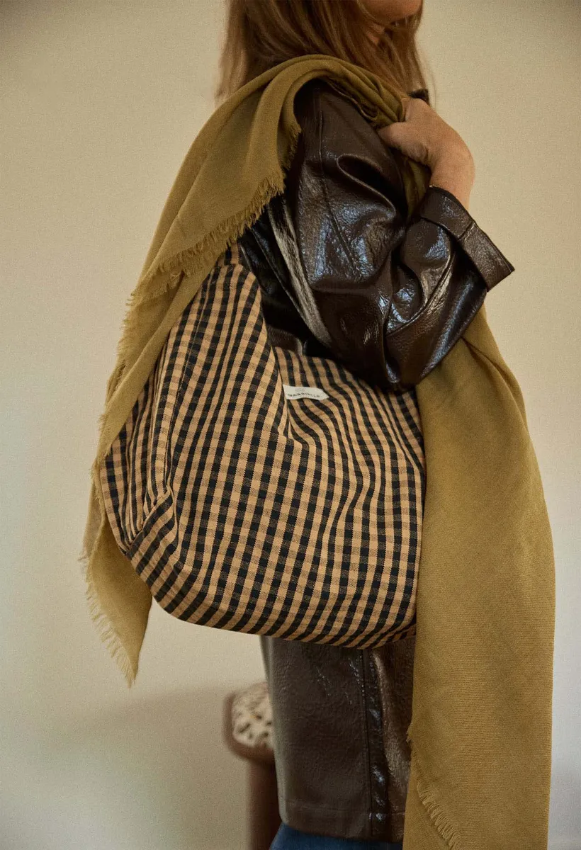 Gabrielle Paris Baumwollhandtasche | Vichy Café