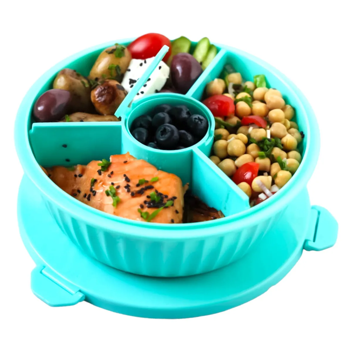 Auslaufsichere Salat-Poke-Schüssel mit 3-P-Trenner - Paradise Aqua