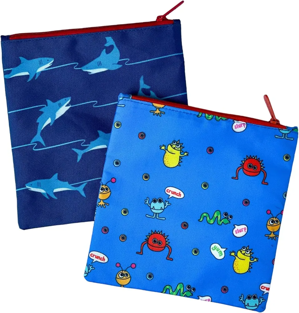 Yumbox Sandwischtasche mit Reissverschluss Doppelpack - Shark / Monster