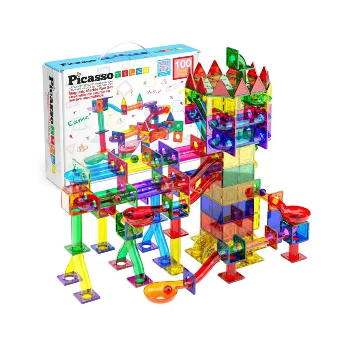 Jeu de construction magnétique avec circuit à billes