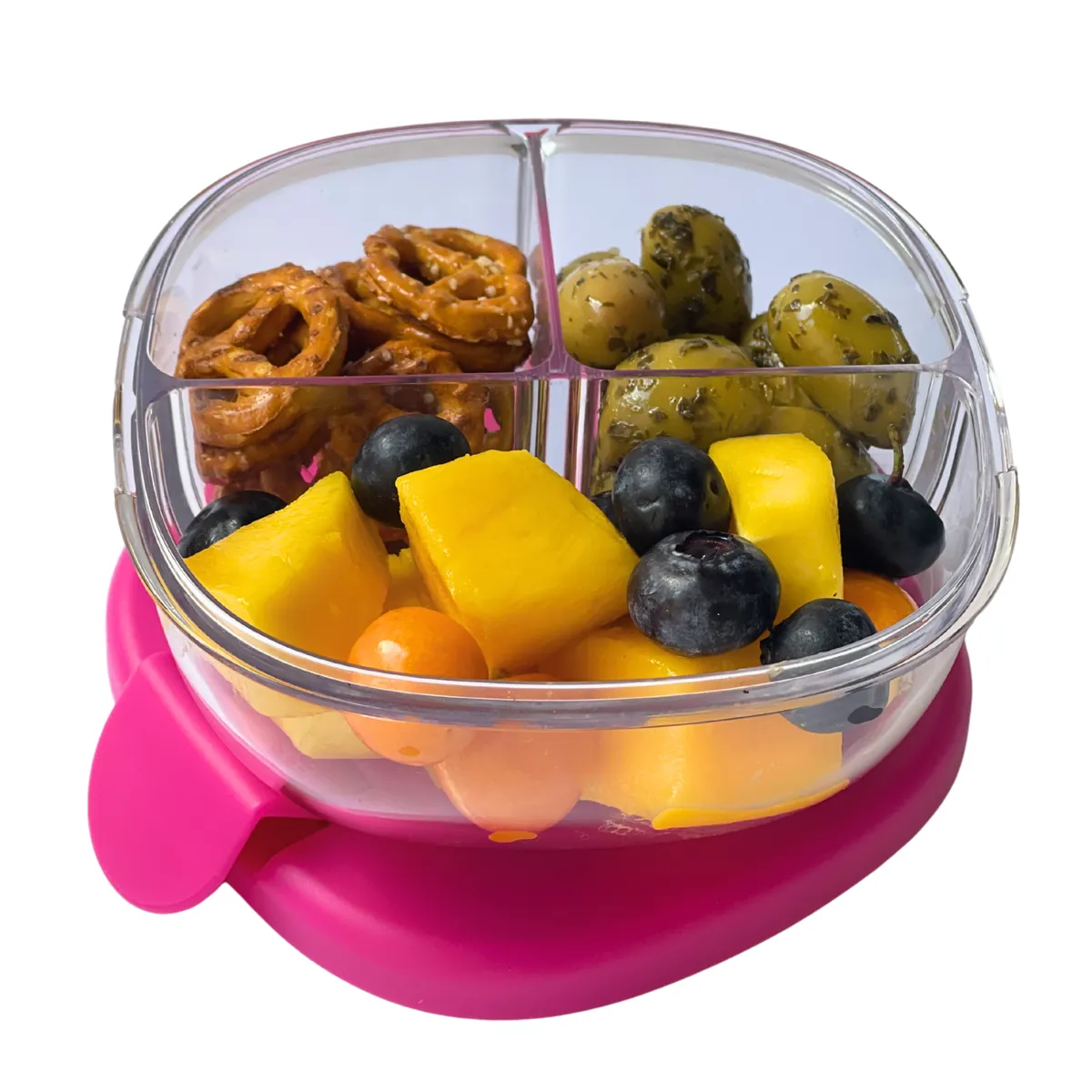 Auslaufsichere Snackschale mit 3 Fächern - Himbeerrosa
