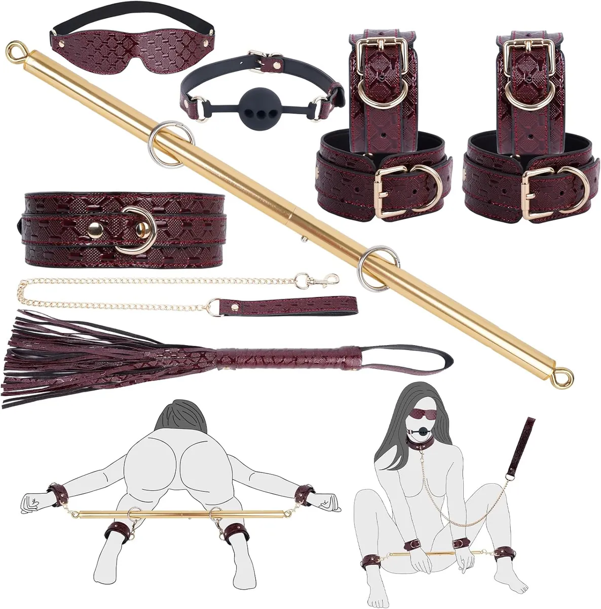 BDSM Bondage Spreizstangen-Set (10-teilig), Rot