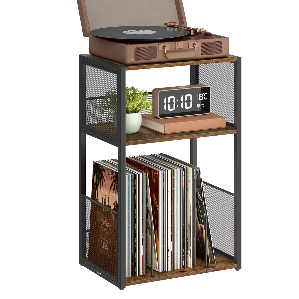 Plattenspieler-Ständer mit Schallplatten-Aufbewahrung, Vintagebraun Standardversion