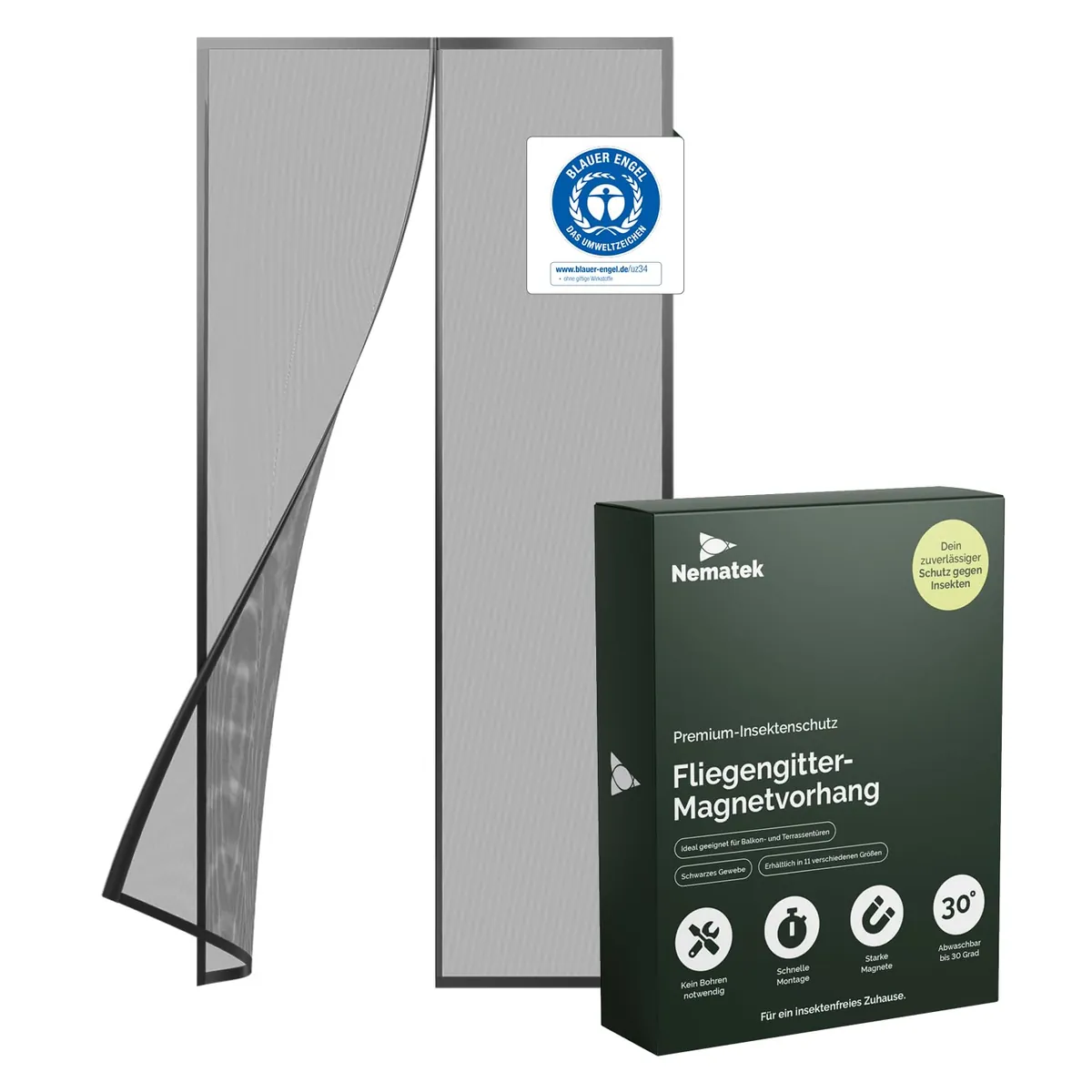 Fliegengitter-Tür für Balkontüren (100 x 200 cm), Schwarz 100 x 200 cm