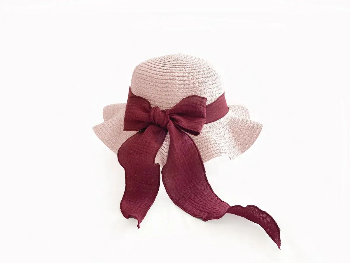 Stroh Hut Rosa Bordeaux & Grau Schlaufe