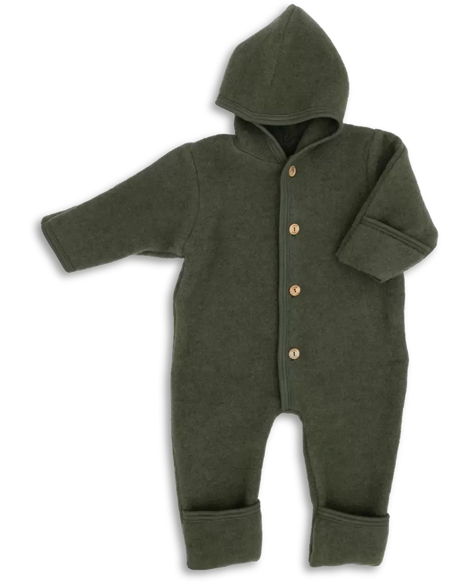 Engel Wollfleece Overall mit Kapuze | Schilf Melange