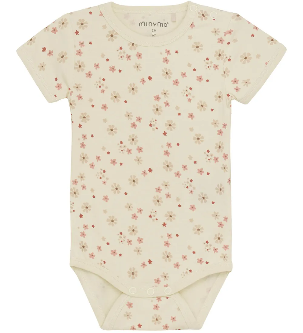 Minymo Bambusbody kurzarm - Blumen - Dusty Cedar