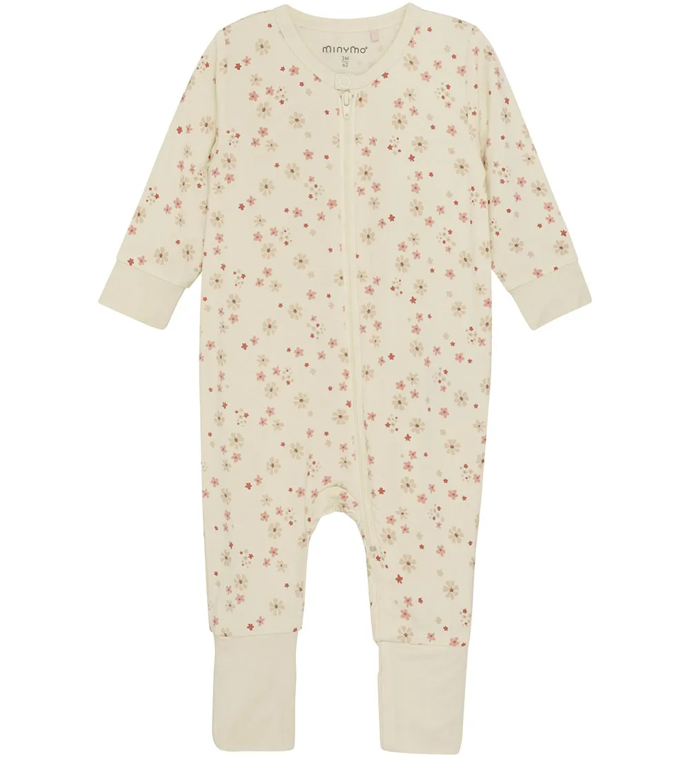 Bambus Jumpsuit / Pyjama Minymo - Blumen - dusty ceder