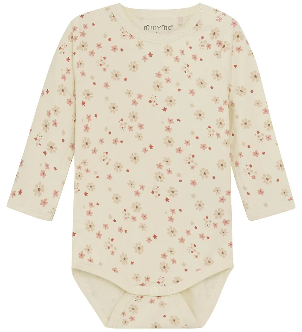 Minymo Bambusbody langarm - Blumen - Dusty Cedar