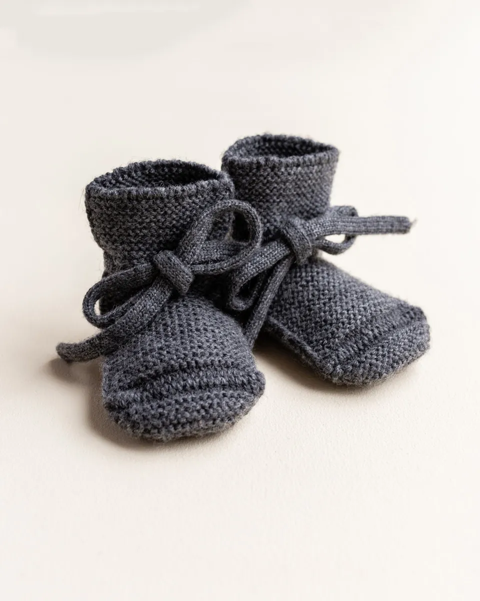 Hvid Babyschuhe Booties Merinowolle | Charcoal