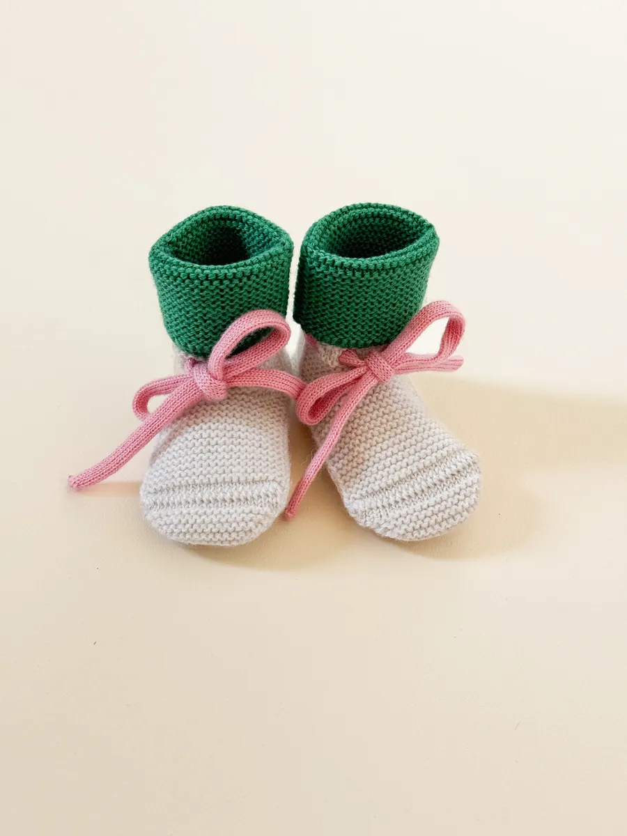 Hvid Babyschuhe Booties Merinowolle | Cream/Grass