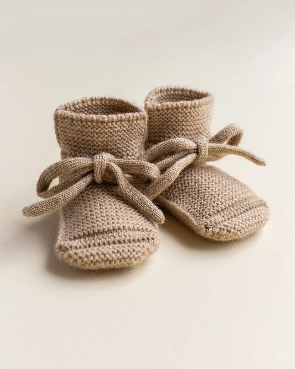 Hvid Babyschuhe Booties Merinowolle | Sand
