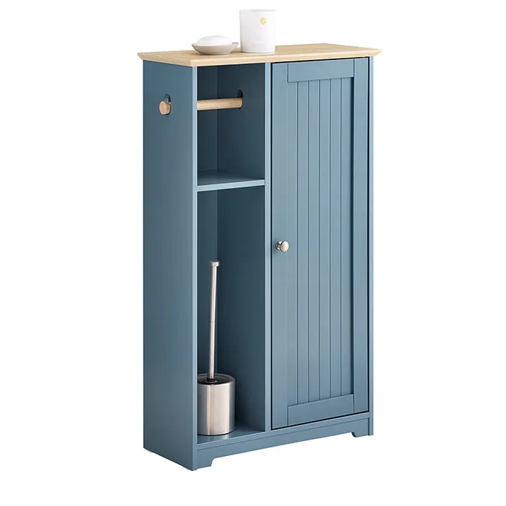 Badkommode mit Toilettenrollenhalter | Badschrank schmales | Sideboard Blau
