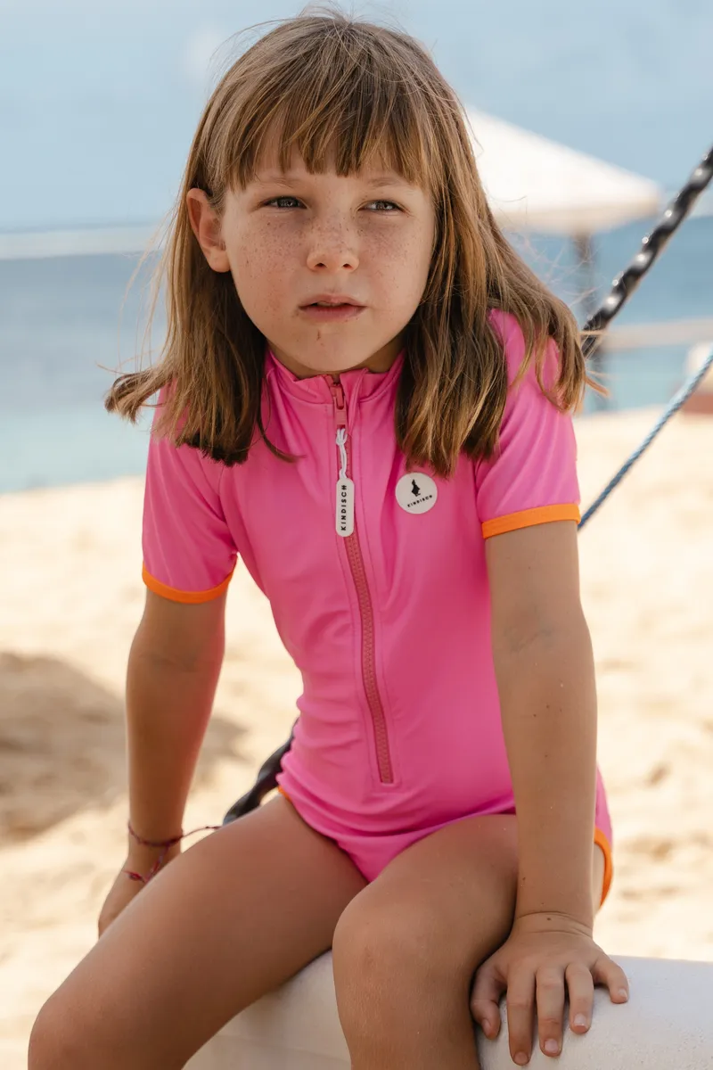 Girls Badeanzug kurzarm - Candy Pink
