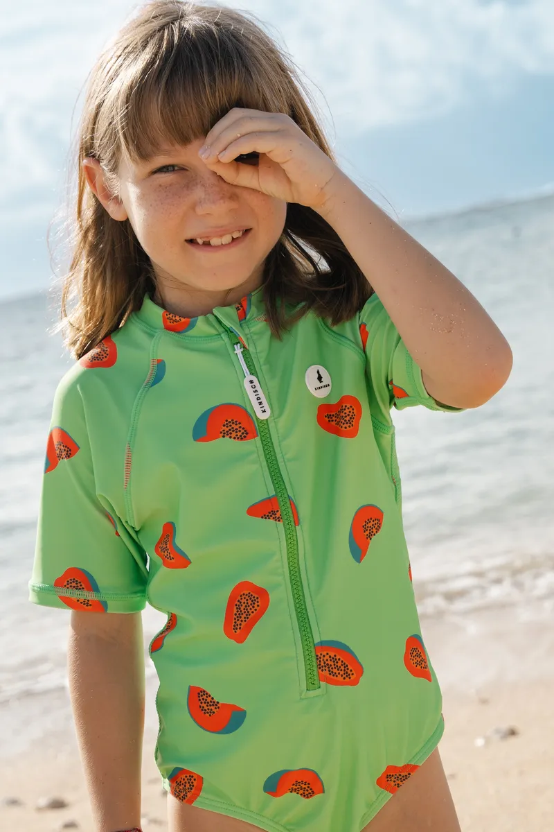 Girls Badeanzug kurzarm - Papaya