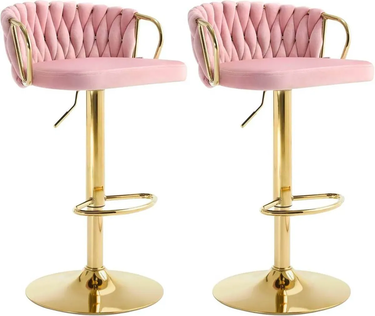 2x Barhocker Samtstuhl Fussstütze Gold Rosa