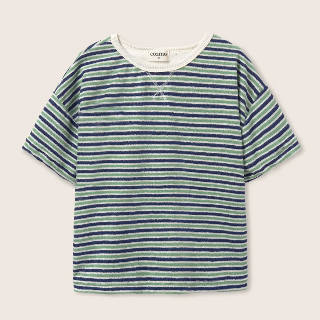 Frottee T-Shirt Enea blue green striped