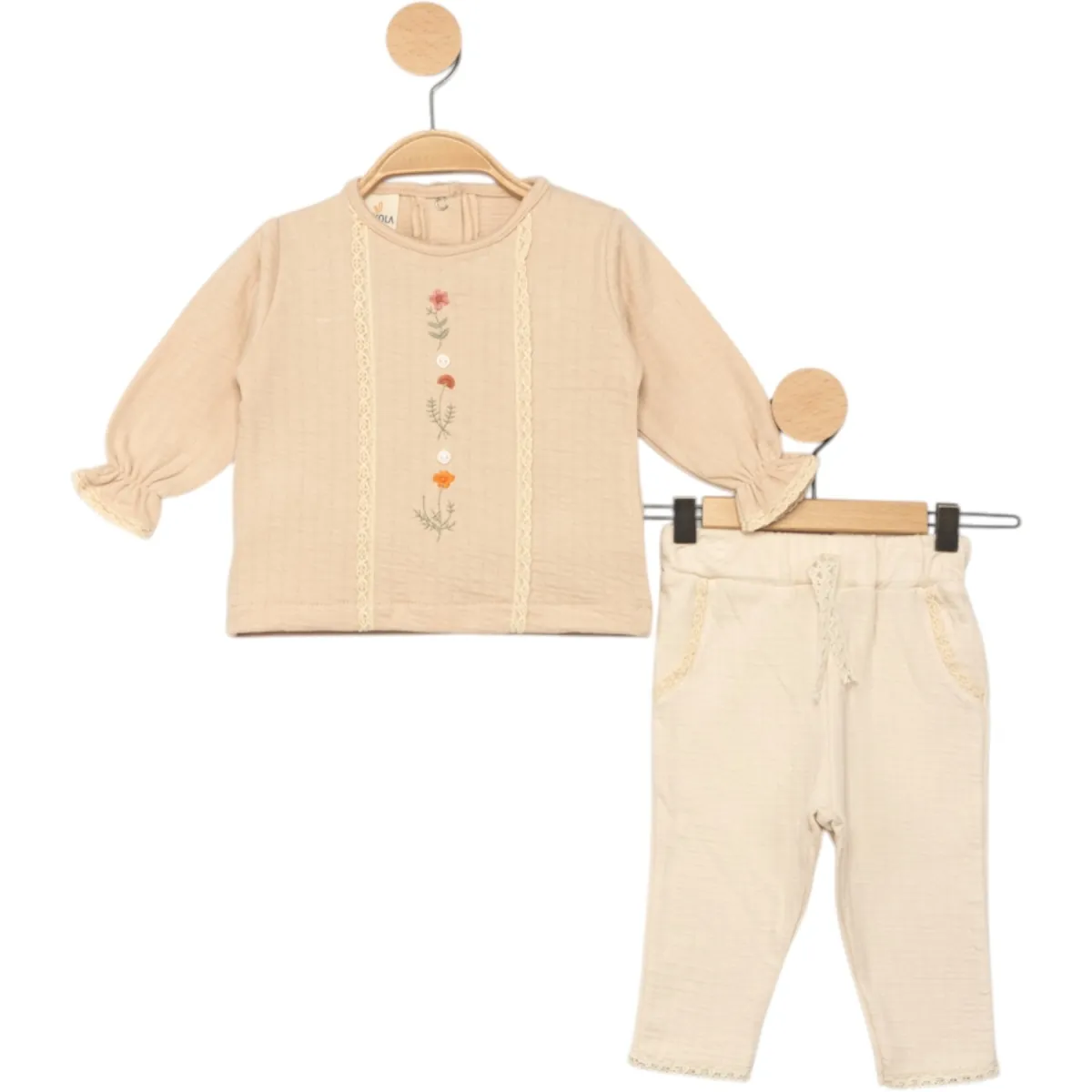 2-teiliges Baby-Set für Mädchen – Vertikal besticktes Blumenmuster