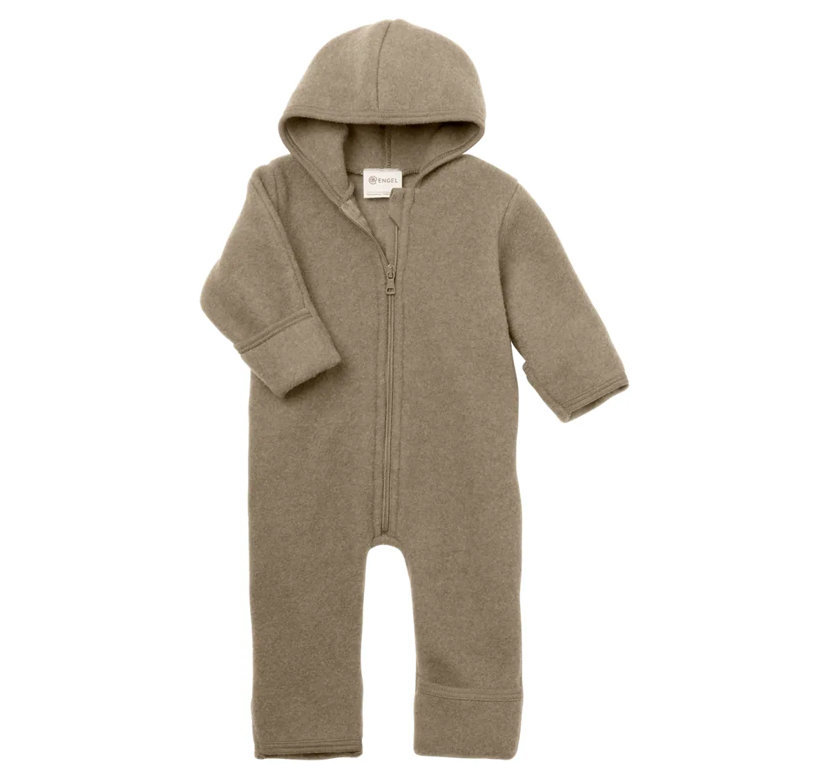 Engel Wollfleece Zip-Overall mit Kapuze | Walnuss Melange