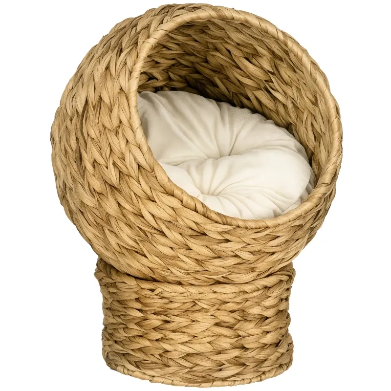 Katzenhöhle Katzenbett mit Kissen Hütte Braun, 42 x 33 x 52 cm