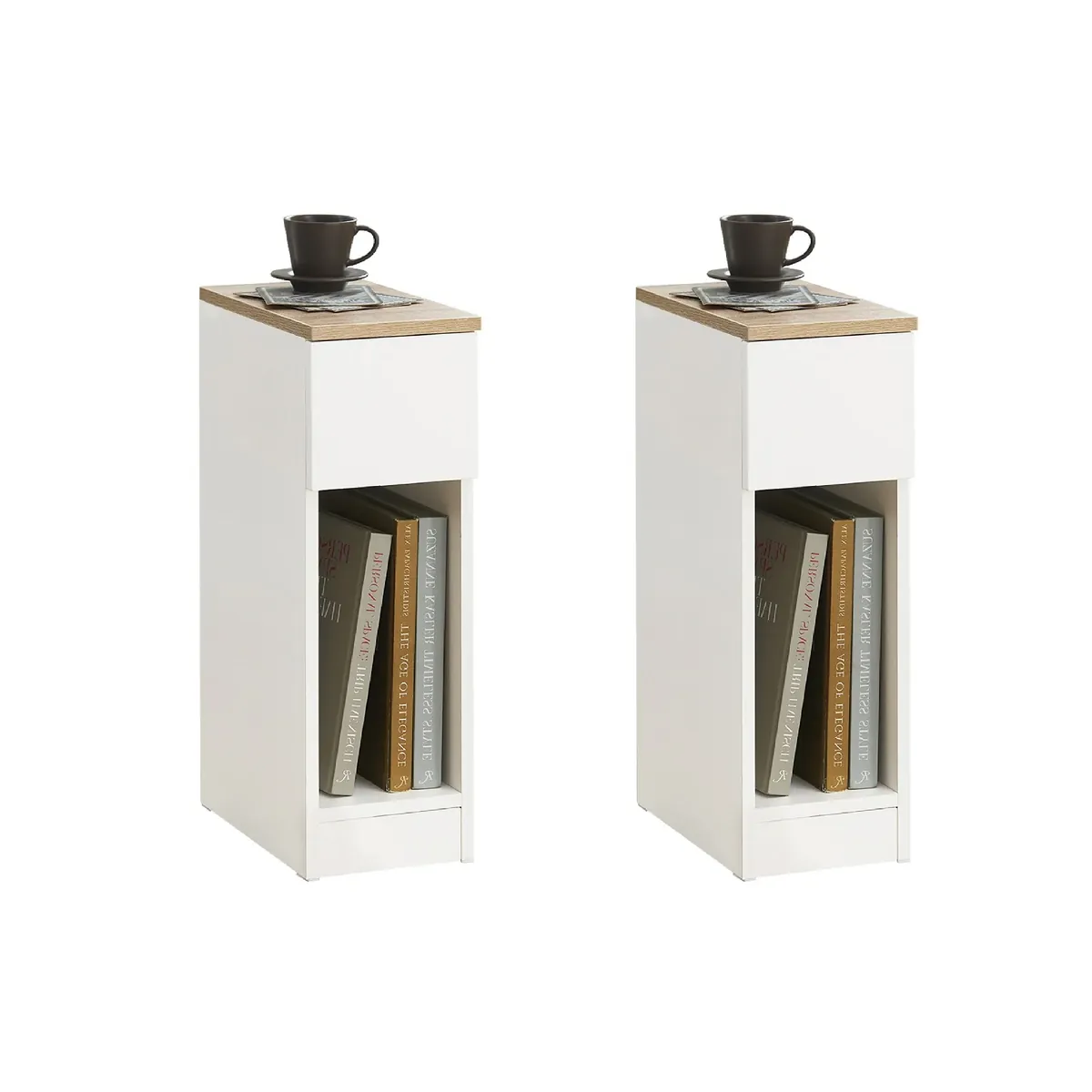 2x Nachttisch 2er Set mit Schublade | Sofatisch | Beistelltisch | Weiß | FBT111-WN