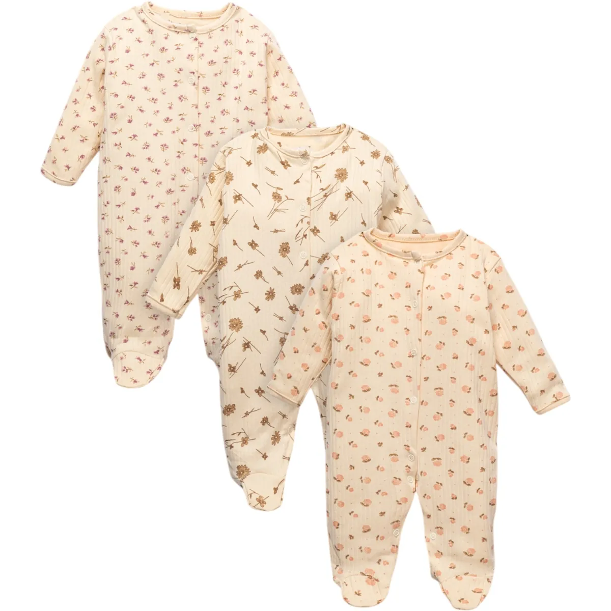 3er-Pack Baby Strampler mit Druckknöpfen Blumen