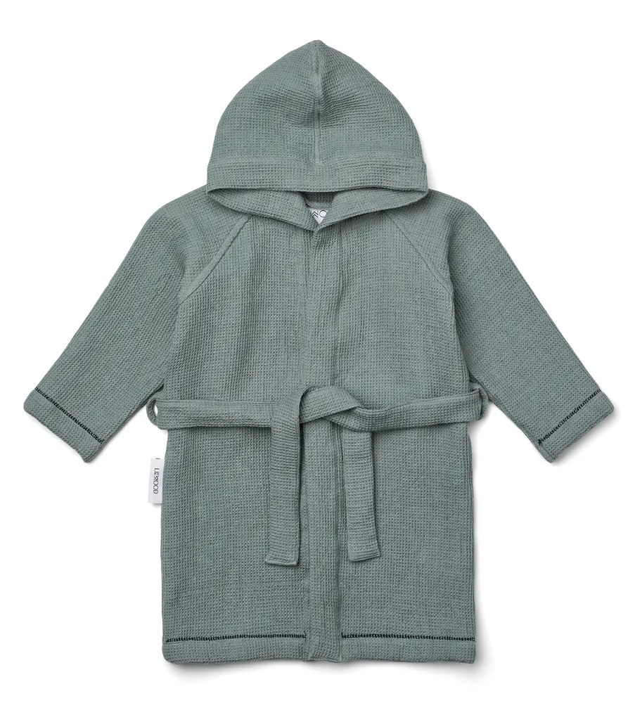 Gray Wellness Bademantel Waffelstoff Blue Fog