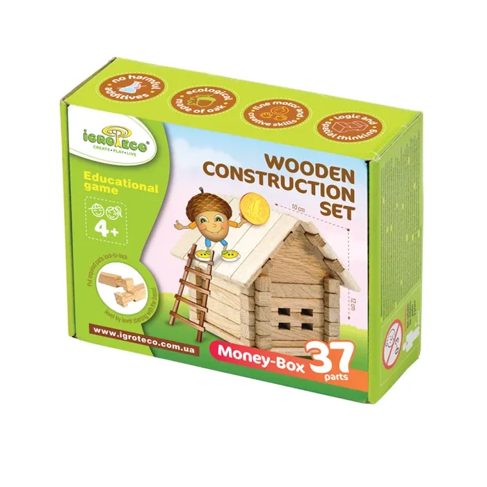 Coffret Construction Bois Maison Tirelire 37pcs