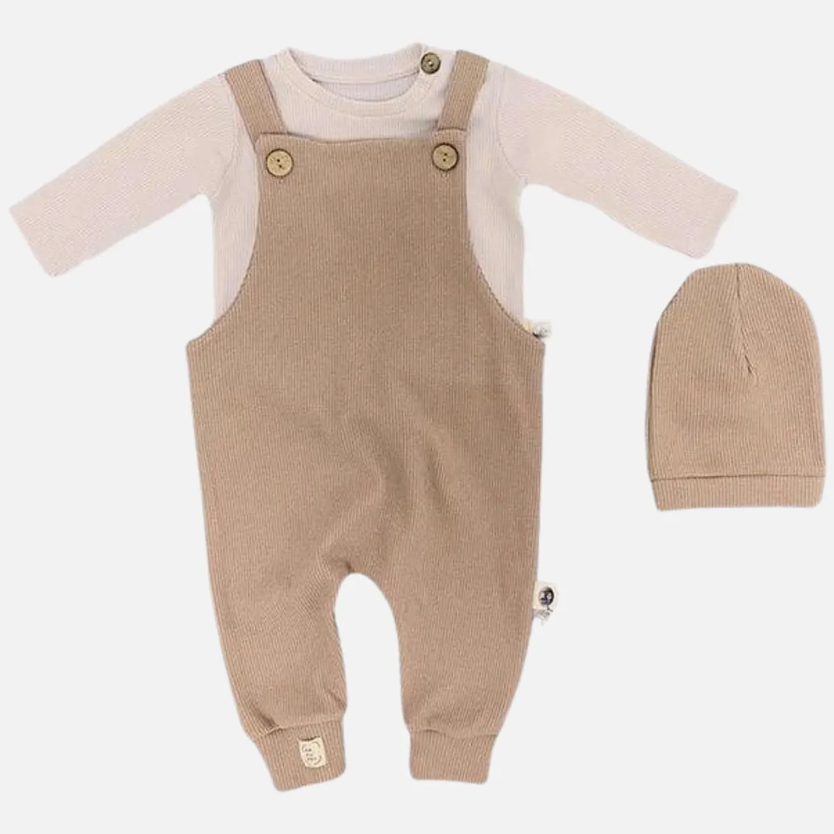 Natural Waffle Overall + Pullover + Mütze - 3er Set - Beige