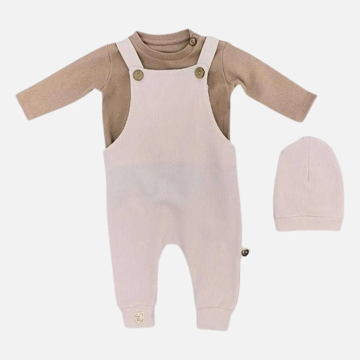 Natural Waffle Overall + Pullover + Mütze - 3er Set - Creme