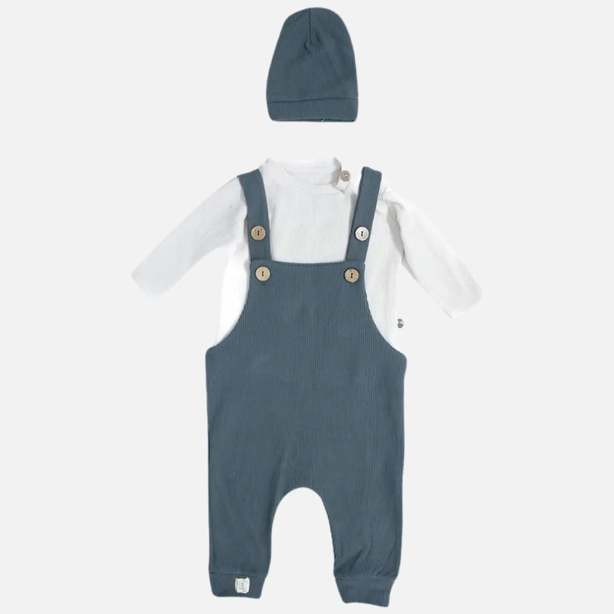 Natural Waffle Overall + Pullover + Mütze - 3er Set - Petrol