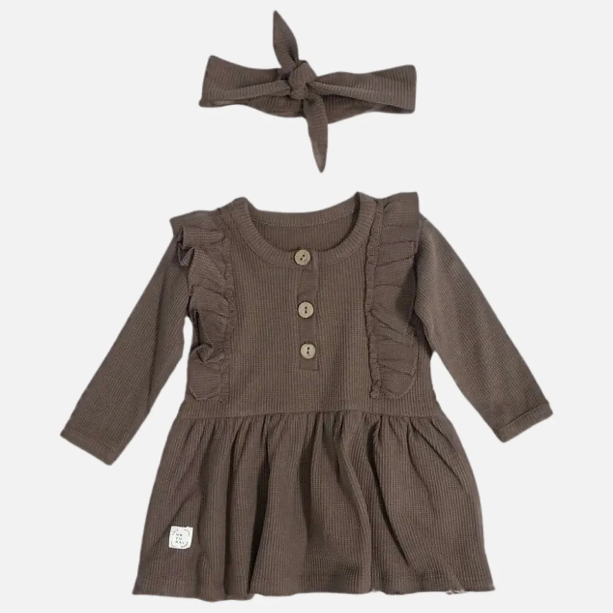 Natural Waffle Kleid mit Stirnband - Braun