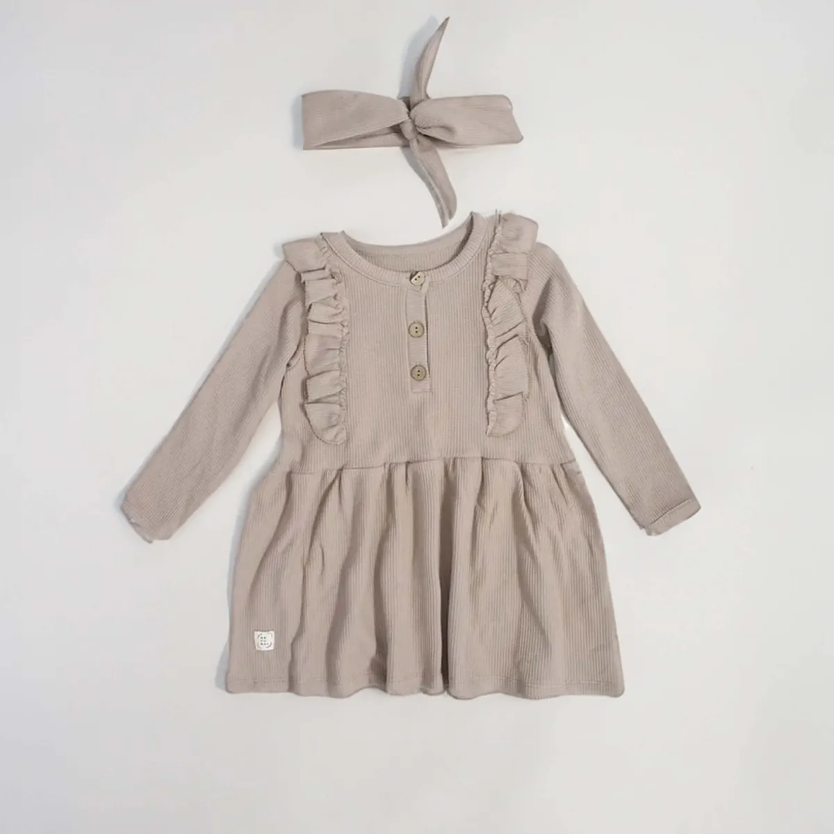 Natural Waffle Kleid mit Stirnband- Beige