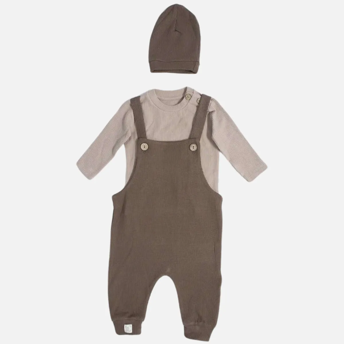 Overall + Pullover + Mütze, 3er-Set - Braun