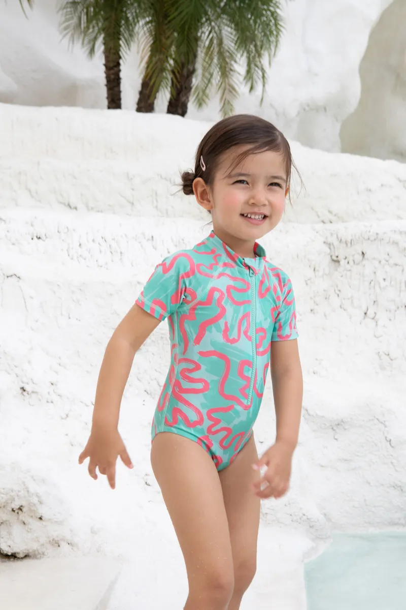 Girls Badeanzug kurzarm - Coral