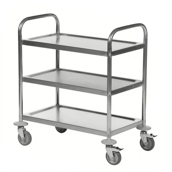 Edelstahlwagen Etagenwagen bis 100kg 4 Lenkrollen, 2 davon mit Bremse