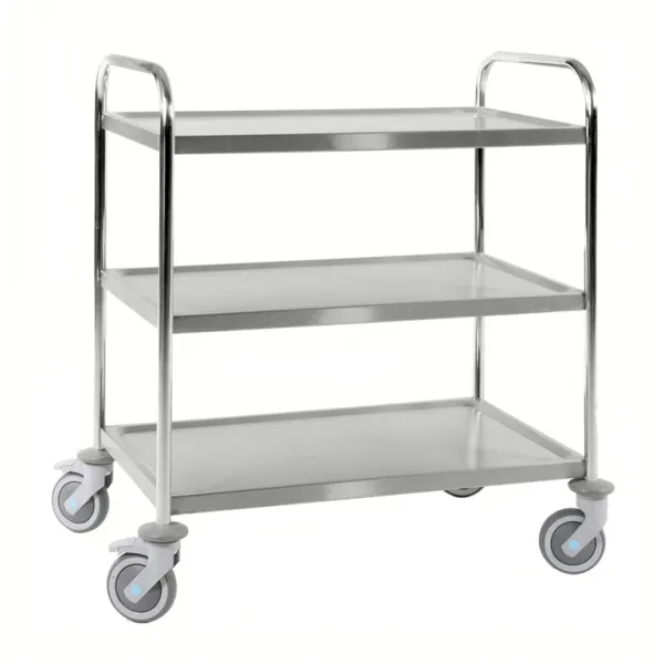 Edelstahlwagen 3 Böden C3, 18/8, bis 100kg belastbar, 4 Lenkrollen, 2 davon mit Bremse