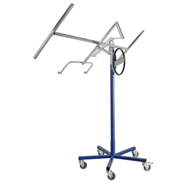 Baustellenwagen Plattenlift, bis 70kg belastbar, 5 Lenkrollen, 1 davon mit Bremse, blau