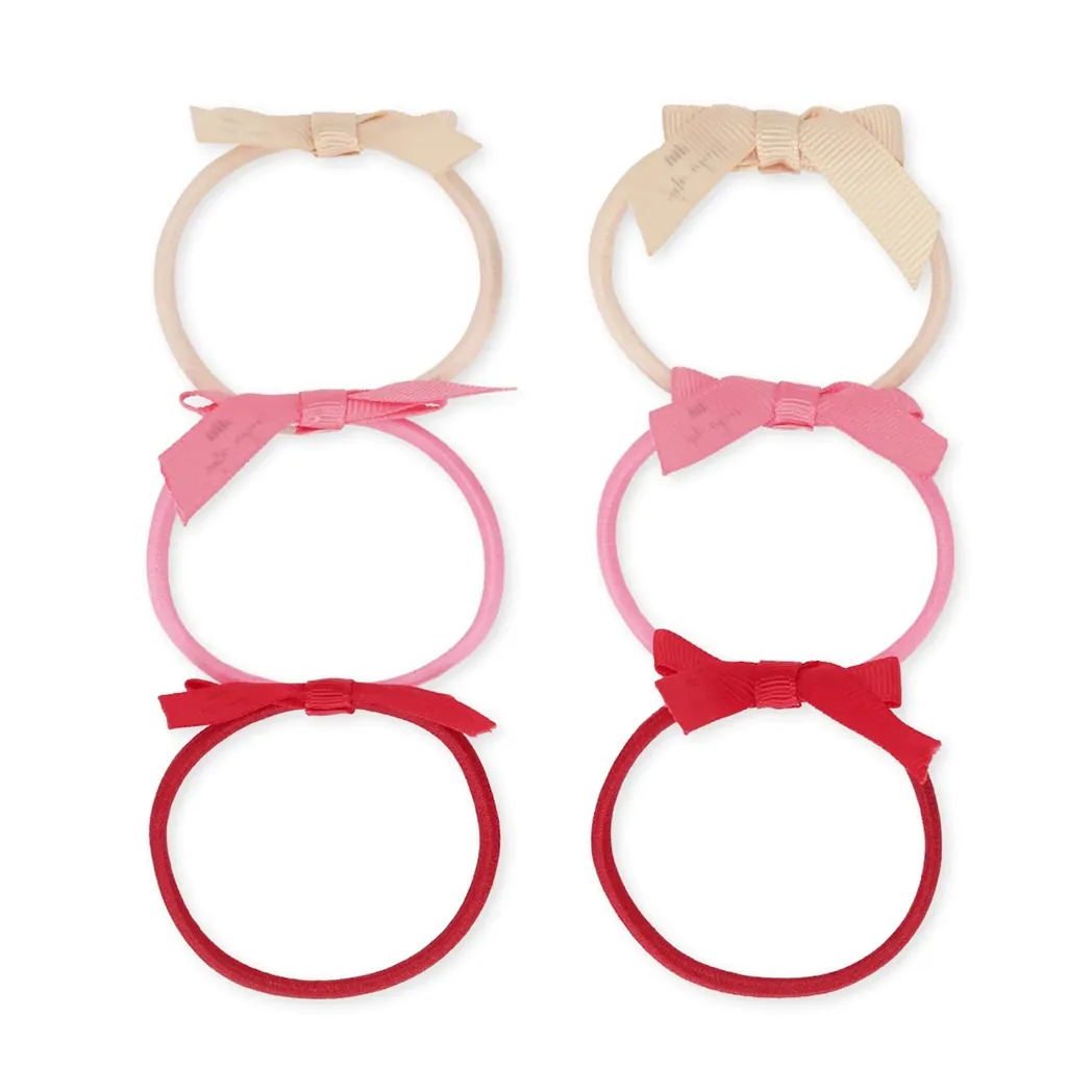 Elastic Hair Ponies Bow 6-Pack Rose