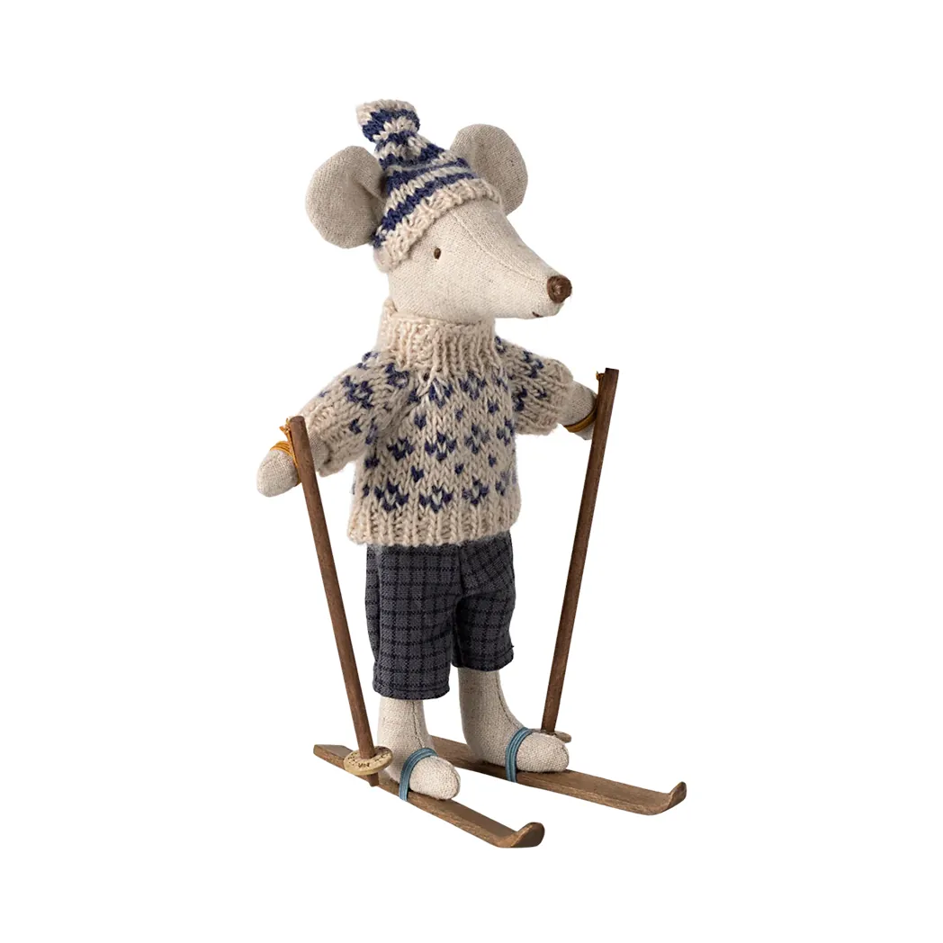 Wintermaus mit Skiset, Papa Blau