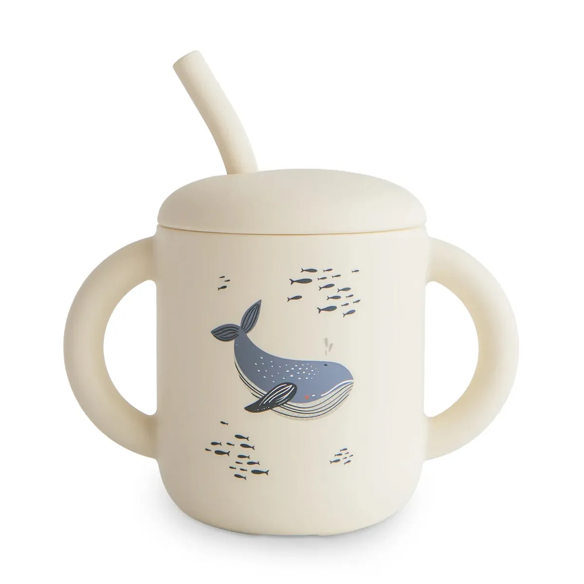 Silikon Trinklernbecher mit Strohhalm Whales