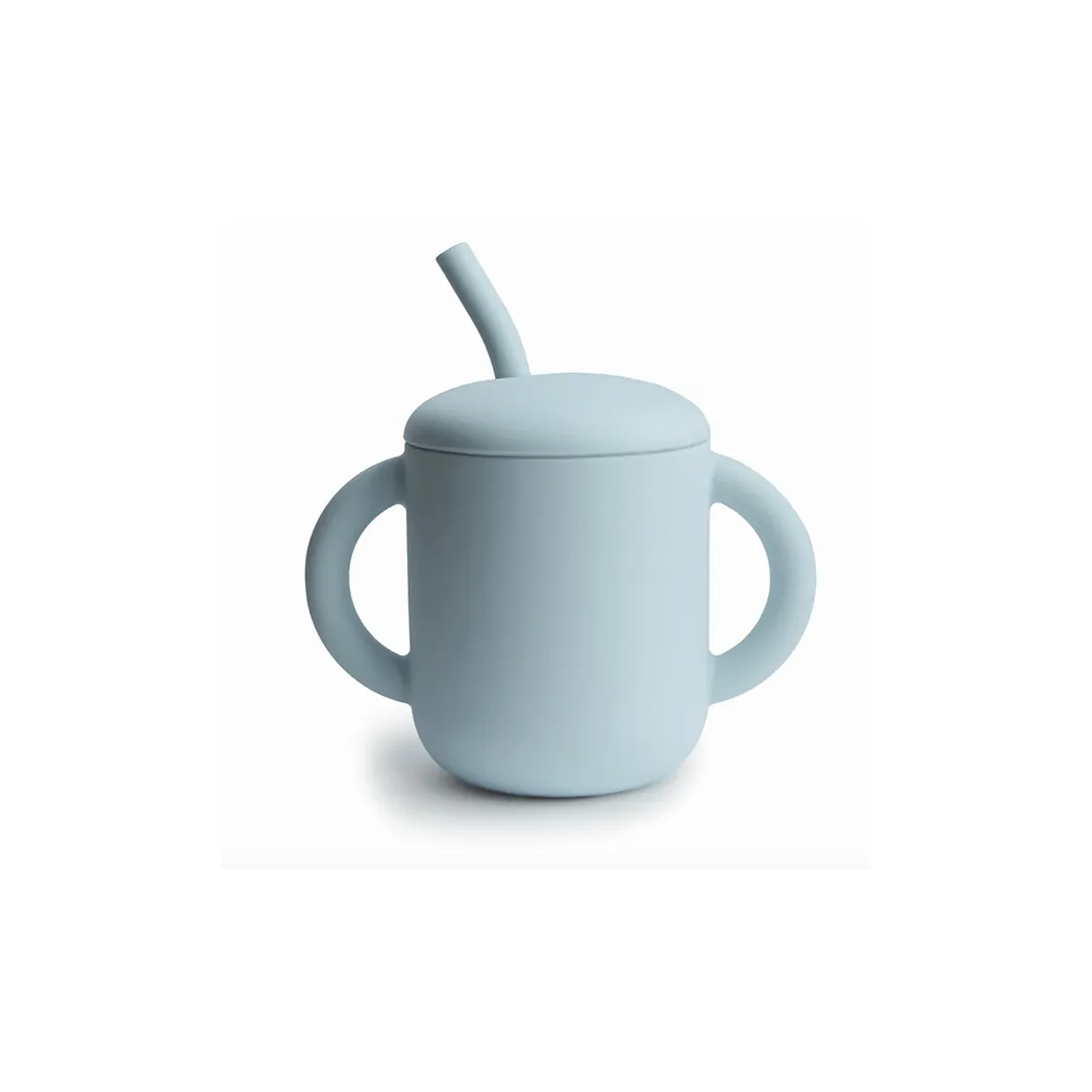Silikon Lerntasse mit Strohhalm Powder Blue