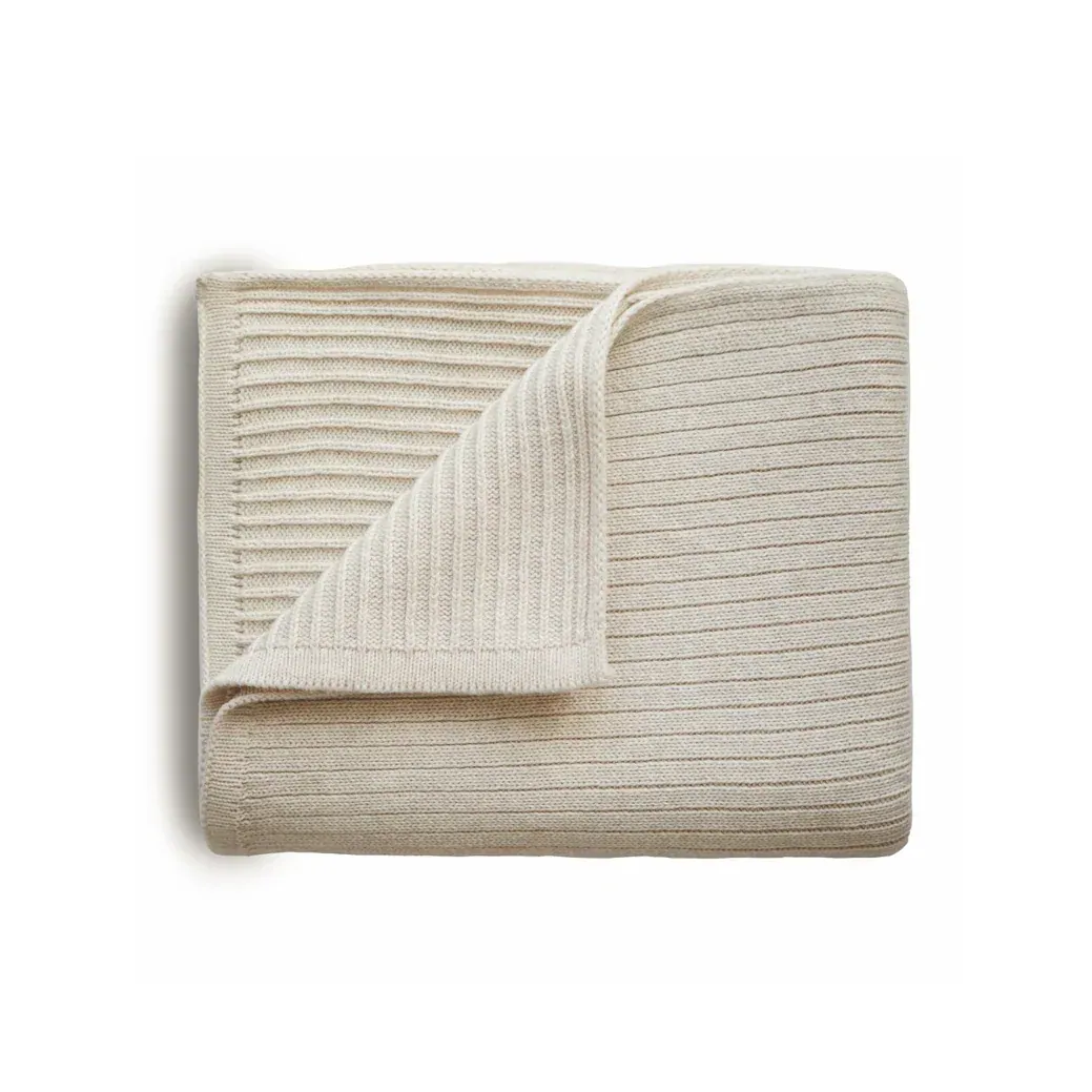 Mushie Strickdecke Ribbed Beige Melange