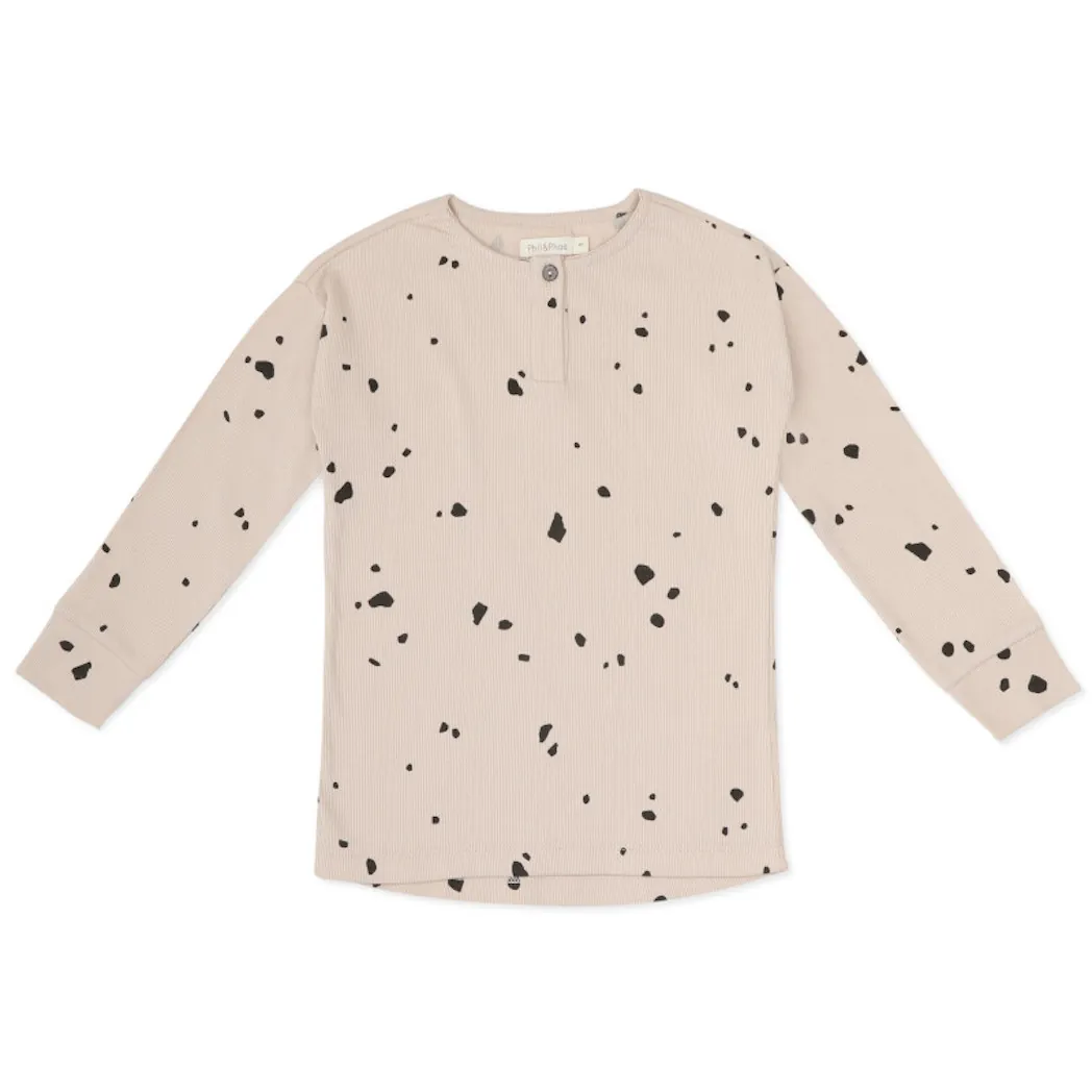 Langarm T-Shirt Henley Fragments Warm Cream