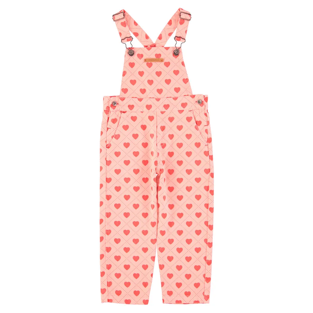 Latzhose Red Hearts Allover pink
