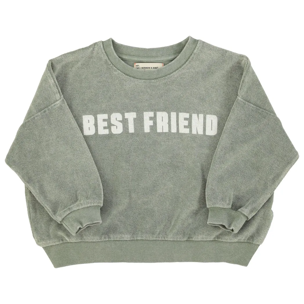 Frotteé Pullover "Best Friend" washed green