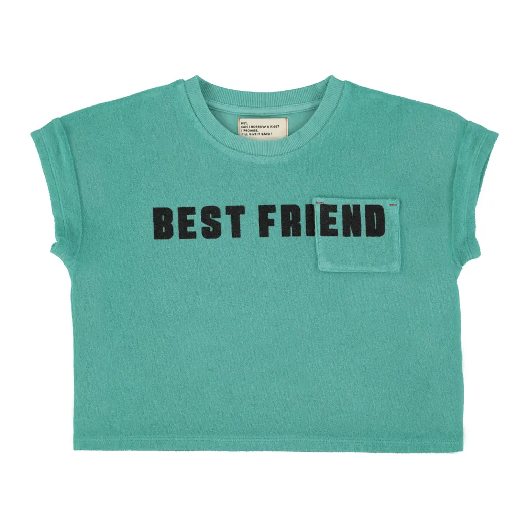 Frotteé T-Shirt "Best Friend" turquoise